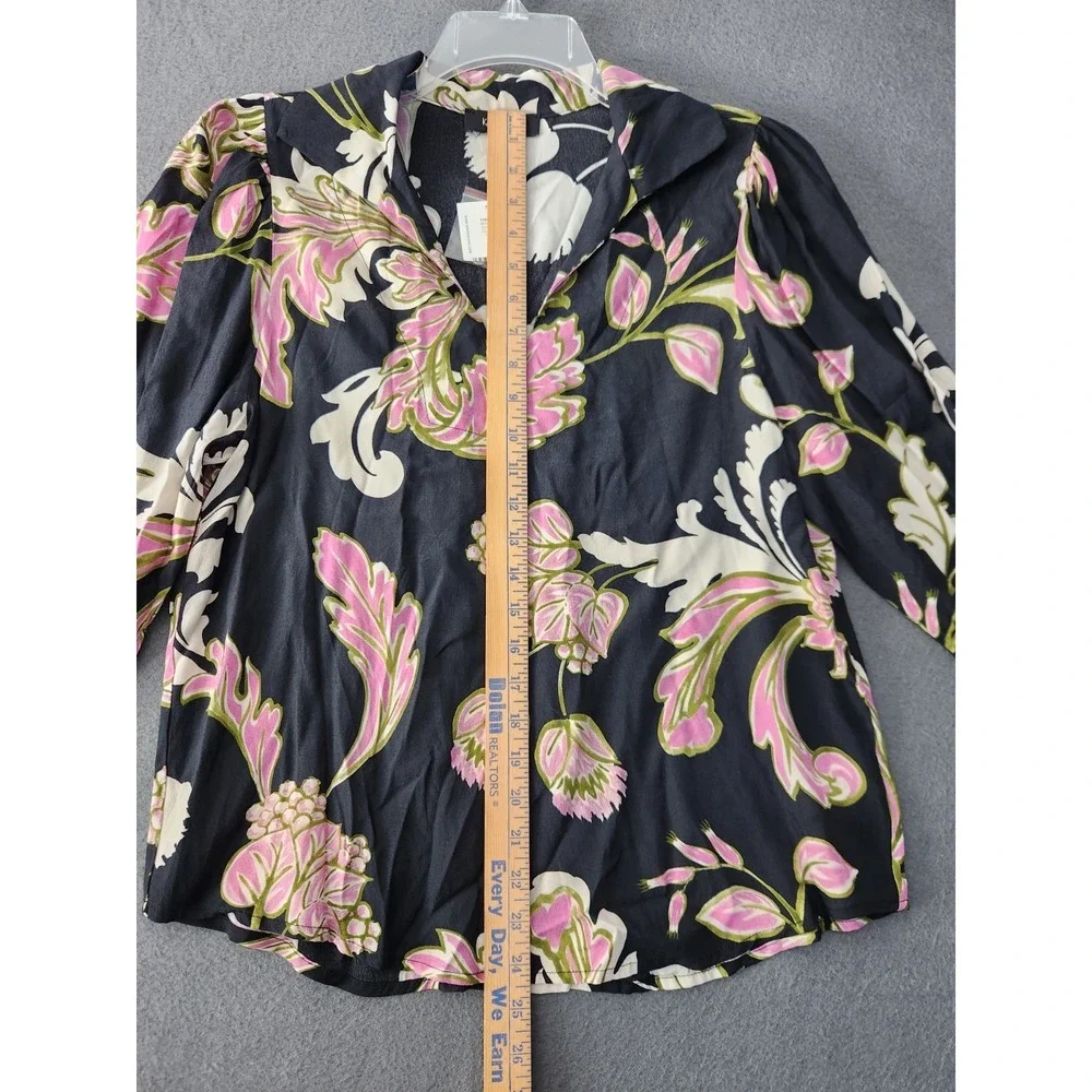 NWT Karen Kane S Black Floral Viscose Blouson Romantic Peasant Shirt Top $148